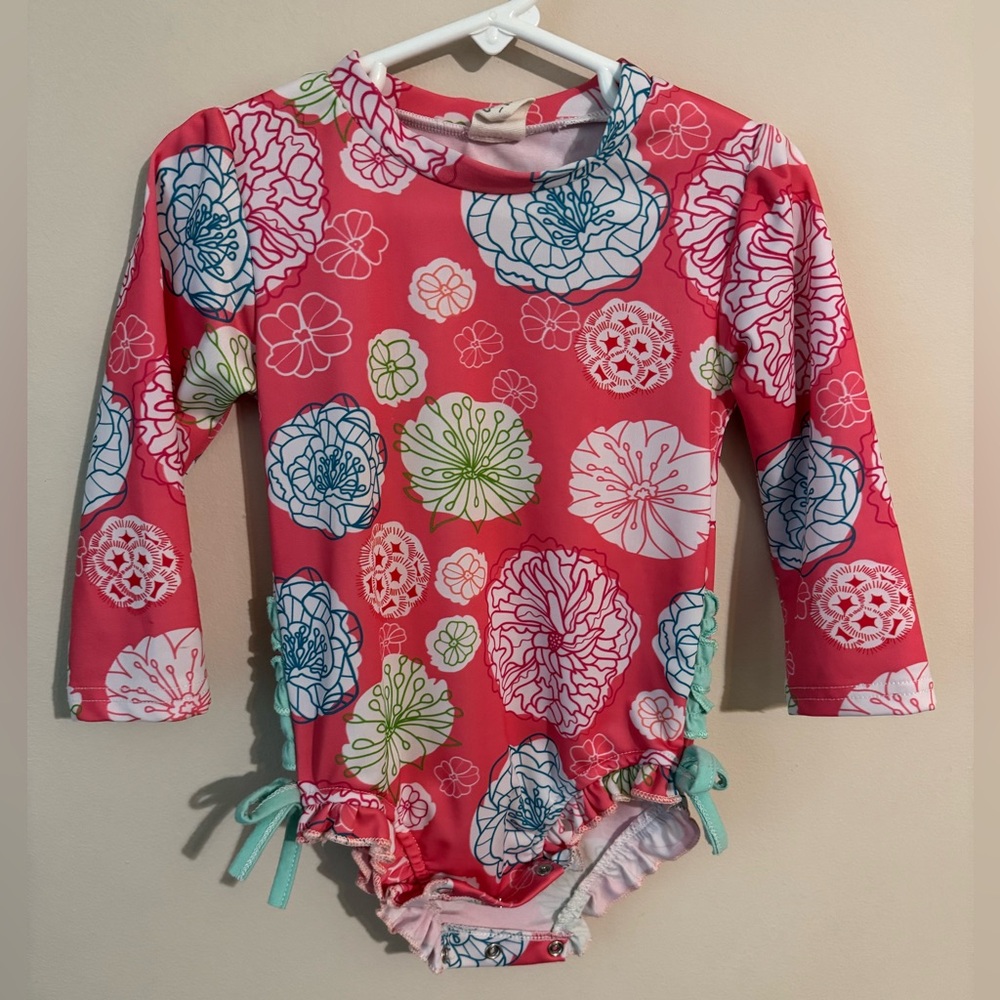 Baby Girl (9-12 mth) Pink Floral Long Sleeve 1 Piece Bathing Swimsuit Rash Guard